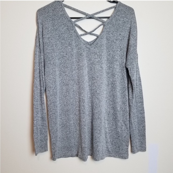❤️ GARAGE criss cross back long sleeve gray top size large - Picture 2 of 8